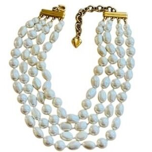 VTG Carolee Signed bib Necklace baroque Pearl multi 4 rows Regal statement 18"